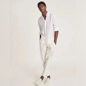 Reiss Grout Striped Pleat Front Linen Blend Trousers In Ecru Size: 28x27